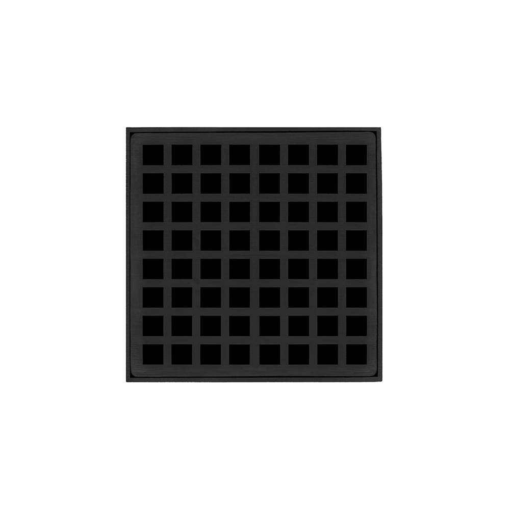 Infinity Drain 5'' x 5'' QD 5 Complete Kit with Squares Pattern Decorative Plate in Matte Black with PVC Drain Body, 2'' Outlet